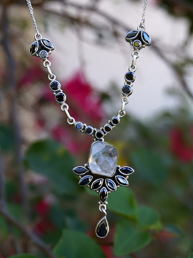Herkimer Diamond Quartz Crystal and Black Onyx Necklace 2