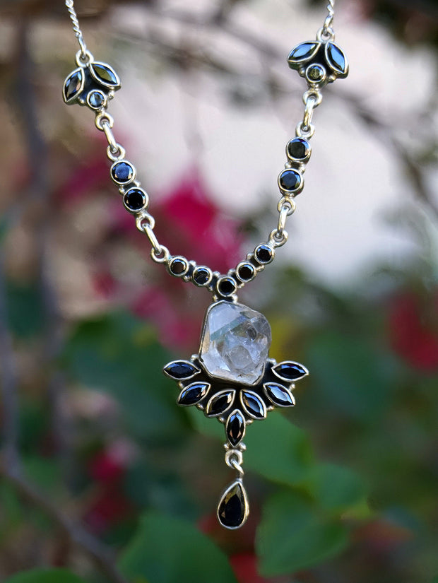 Herkimer Diamond Quartz Crystal and Black Onyx Necklace 2