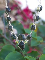 Moldavite Rough Necklace 1 with Peridot