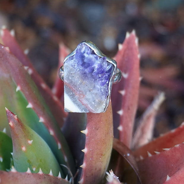 Amethyst Rough Quartz Crystal Ring 2