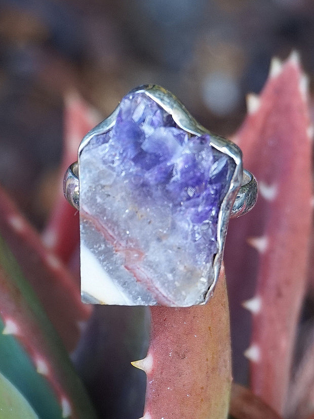 Amethyst Rough Quartz Crystal Ring 2