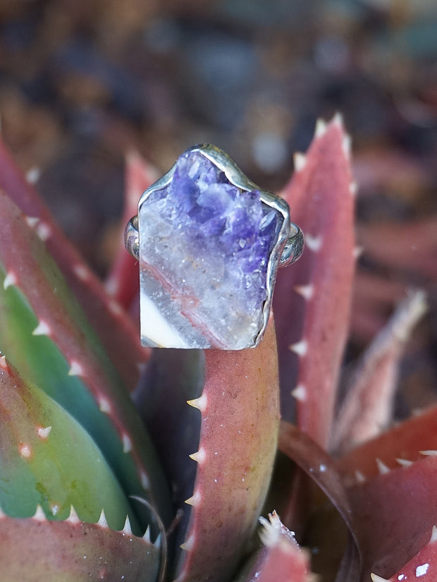 Amethyst Rough Quartz Crystal Ring 2