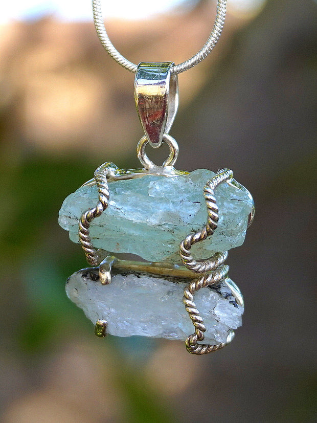 Aquamarine Rough Pendant 3 with Moonstone