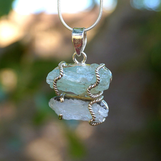 Aquamarine Rough Pendant 3 with Moonstone