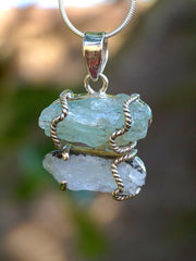 Aquamarine Rough Pendant 3 with Moonstone