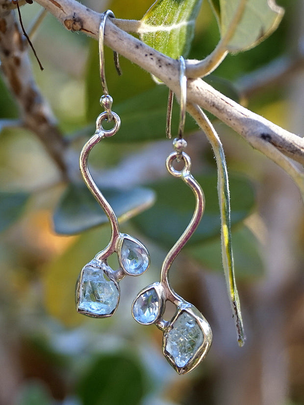 Aquamarine Rough Earring Set 3 with Blue Topaz