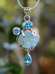 Aquamarine Rough Pendant 5 with Blue Topaz