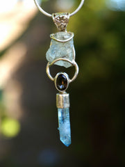 Aquamarine Pendant 2 with Smoky Quartz and Aqua Aura Quartz Crystal