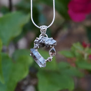 Garden Beauty Pendant 7 with Meteorite, Herkimer Quartz Crystal, and Smoky Quartz