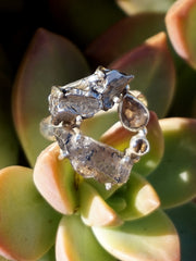 Garden Beauty Ring 12 with Meteorite, Herkimer Quartz Crystal & Smoky Topaz