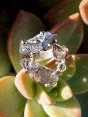 Garden Beauty Ring 12 with Meteorite, Herkimer Quartz Crystal & Smoky Topaz