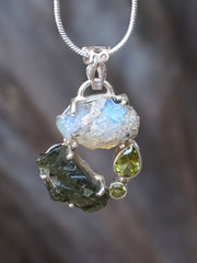 Garden Beauty Pendant 3 with Ethiopian Opal, Czech Moldavite and Peridot