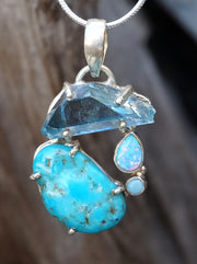 Garden Beauty Pendant 6 with Aqua Aura, Turquoise and Fire Opal