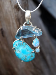 Garden Beauty Pendant 6 with Aqua Aura, Turquoise and Fire Opal