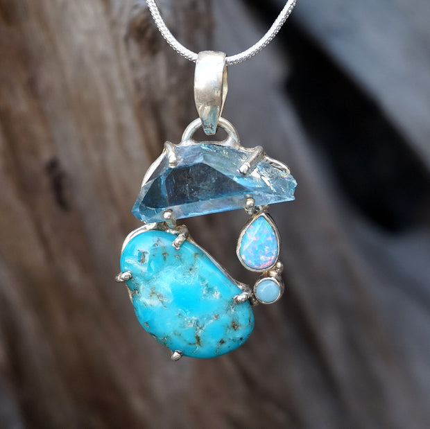 Garden Beauty Pendant 6 with Aqua Aura, Turquoise and Fire Opal