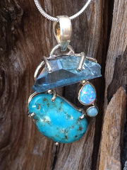 Garden Beauty Pendant 6 with Aqua Aura, Turquoise and Fire Opal