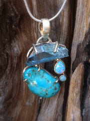 Garden Beauty Pendant 6 with Aqua Aura, Turquoise and Fire Opal