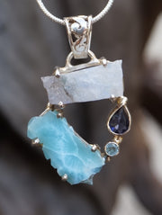 Garden Beauty Pendant 5 with Larimar, Moonstone, Tanzanite and Blue Topaz