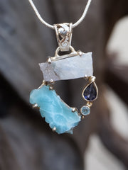 Garden Beauty Pendant 5 with Larimar, Moonstone, Tanzanite and Blue Topaz