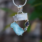 Garden Beauty Pendant 5 with Larimar, Moonstone, Tanzanite and Blue Topaz