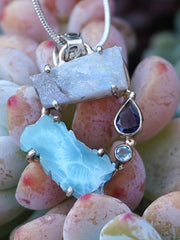 Garden Beauty Pendant 5 with Larimar, Moonstone, Tanzanite and Blue Topaz