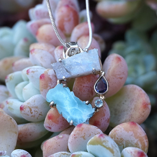 Garden Beauty Pendant 5 with Larimar, Moonstone, Tanzanite and Blue Topaz