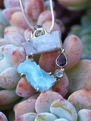 Garden Beauty Pendant 5 with Larimar, Moonstone, Tanzanite and Blue Topaz