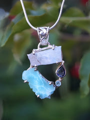 Garden Beauty Pendant 5 with Larimar, Moonstone, Tanzanite and Blue Topaz