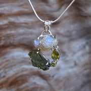 Garden Beauty Pendant 3 with Ethiopian Opal, Czech Moldavite and Peridot