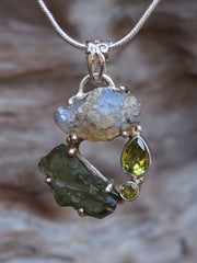 Garden Beauty Pendant 3 with Ethiopian Opal, Czech Moldavite and Peridot