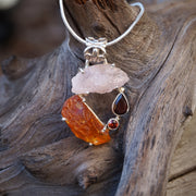 Garden Beauty Pendant 2 with Amber, Rose Quartz and Garnets