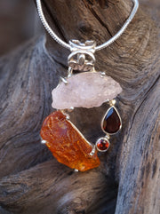 Garden Beauty Pendant 2 with Amber, Rose Quartz and Garnets