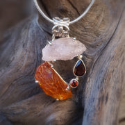 Garden Beauty Pendant 2 with Amber, Rose Quartz and Garnets