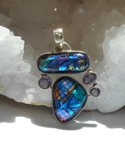 Dichroic Glass Pendant 3 with Amethyst