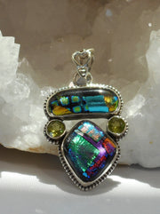 Dichroic Glass Pendant 6 with Peridot