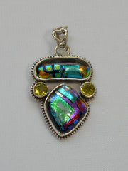 Dichroic Glass Pendant 6 with Peridot