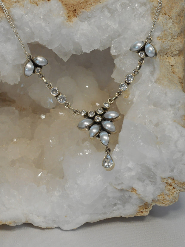 Delicate White Topaz Necklace 3 with Pearls