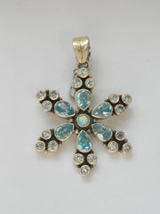 Delicate Blue Topaz Pendant with Fire Opal