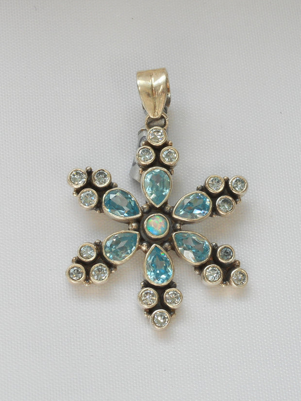 Delicate Blue Topaz Pendant with Fire Opal