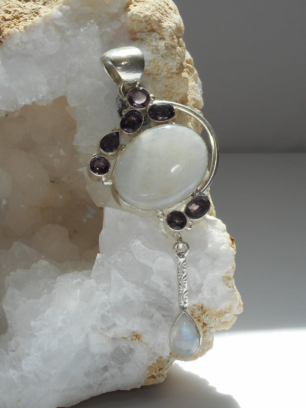 Moonstone Pendant 7 with African Amethyst Quartz