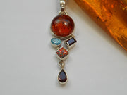 Amber Pendant 8 with Topaz, Garnets and Opal