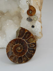 Ammonite Fossil Pendant 3 with Meteorite, Opal and Onyx