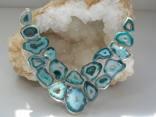 Ocean Blue Solar Quartz Crystal Gemstones Necklace