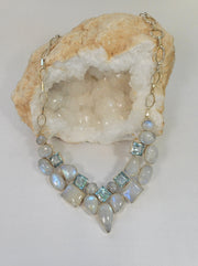 Rainbow Moonstone and Blue Topaz Teardrop Collar 3