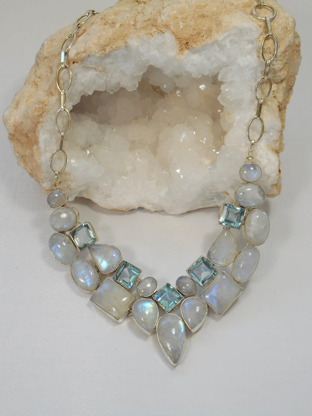 Rainbow Moonstone and Blue Topaz Teardrop Collar 3