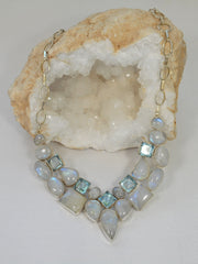 Rainbow Moonstone and Blue Topaz Teardrop Collar 3