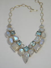 Rainbow Moonstone and Blue Topaz Teardrop Collar 3