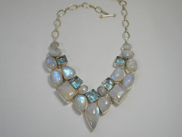 Rainbow Moonstone and Blue Topaz Teardrop Collar 3