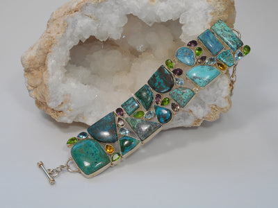 Chrysocolla and Turquoise Bracelet with Blue Topaz, Peridot and Citrine Quartz