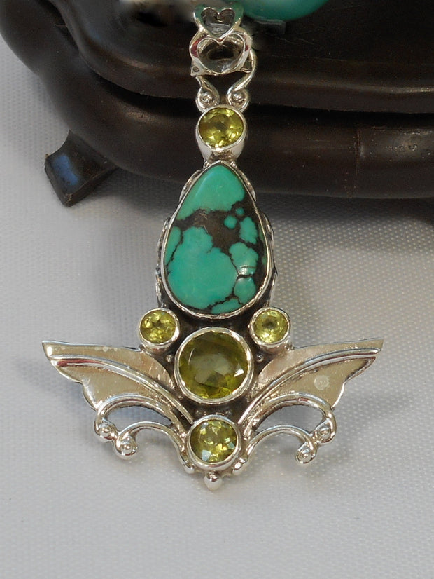 Tibetan Turquoise Pendant 6 with Citrine Quartz